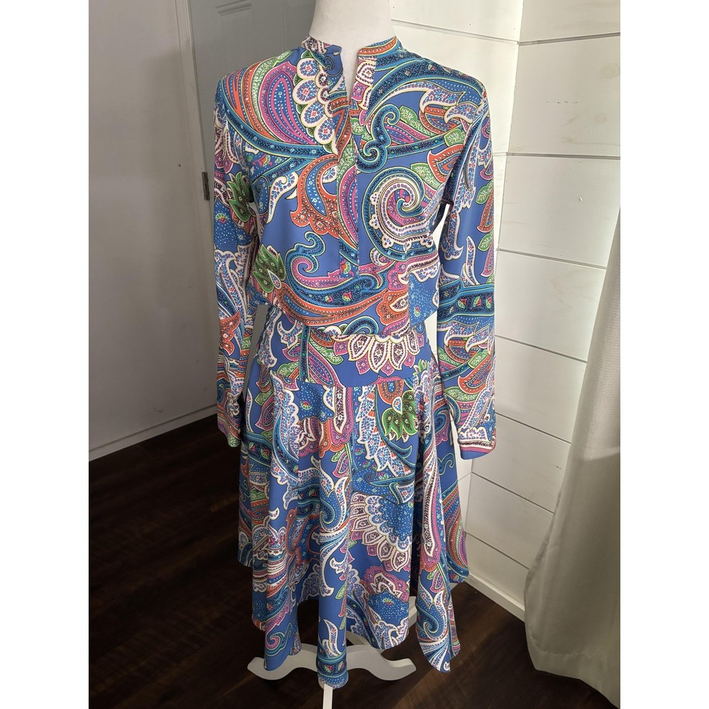 Lauren Ralph Lauren Skirt Set Womens 2 Small‎ Blue Pink Paisley Midi A Line Top